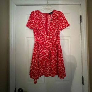 Red floral print mini dress